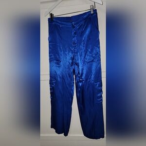 YFB Elegant Blue Satin Women's Pants Size M